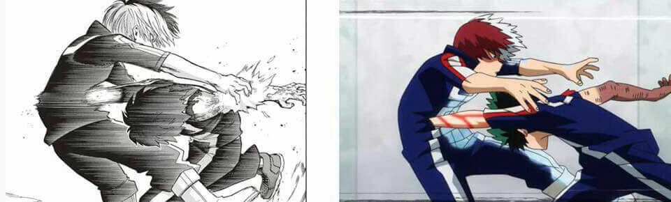 Panel de un manga vs escena de una serie de anime