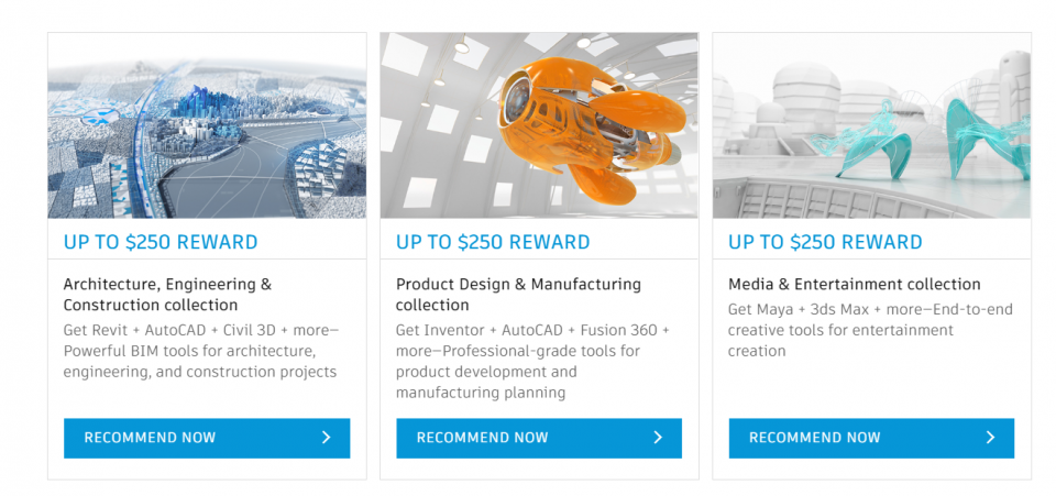 Recompensas en licencias de 3dsMax, Maya, Autocad o Revit de Autodesk