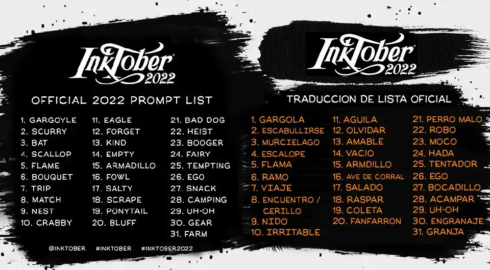 Listado oficial Inktober 2022