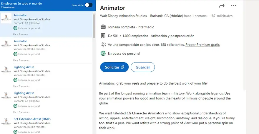 Ofertas de Trabajo en Disney Animation